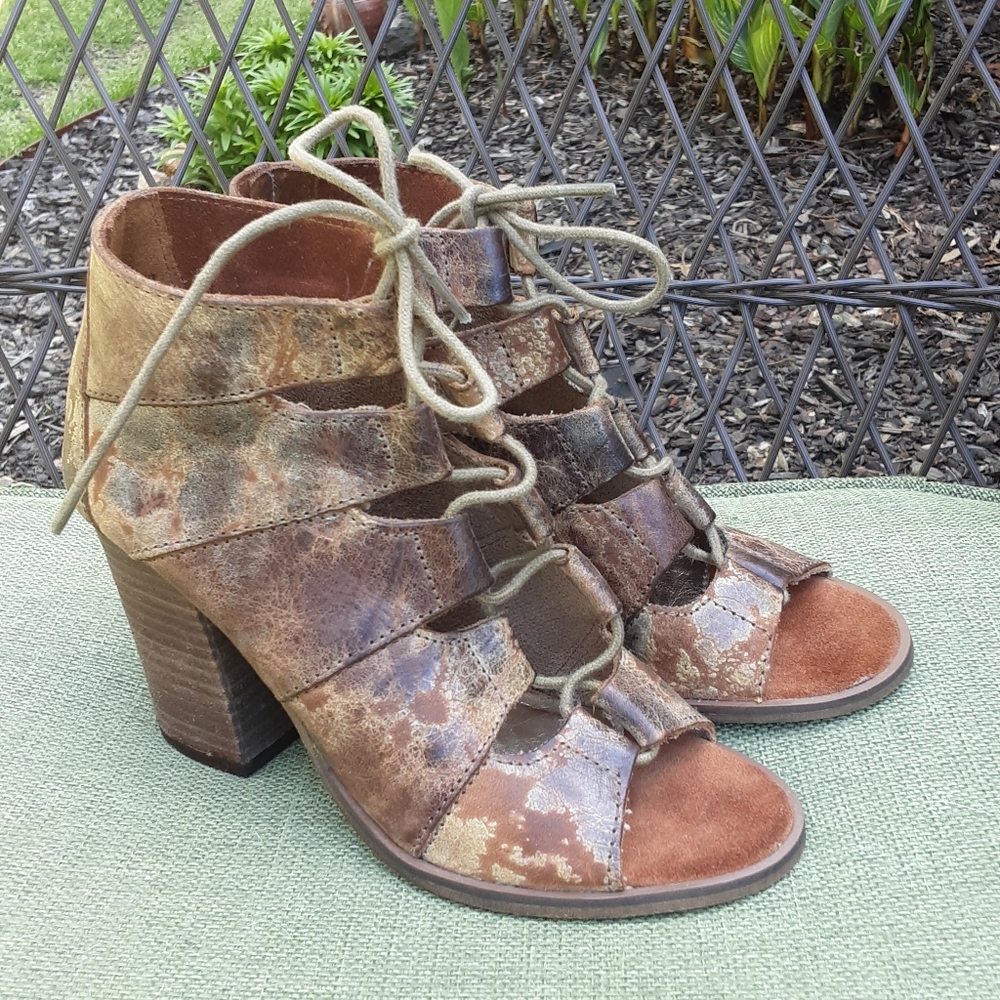 Diba True It's Alright Distressed Leather Boho  Lace Up Heeled Boot